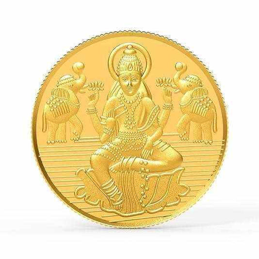Gold Coin Goddess Lakshmi Sitting On Lotus with Two Elephants