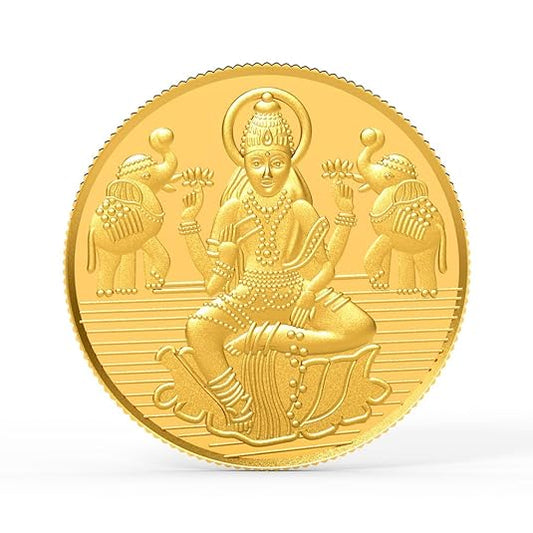 Gold Coin 999 purity Goddess Lakshmi Sitting On Lotus with Two Elephants
