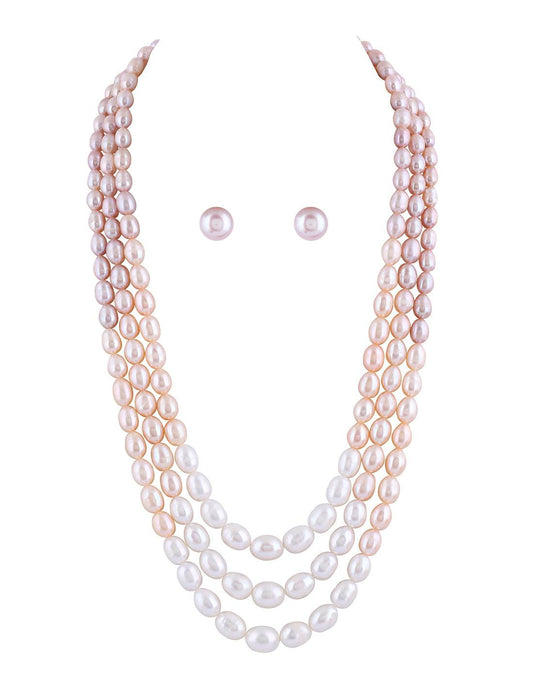 Oval Shape Multi color Three layer Pearl Set