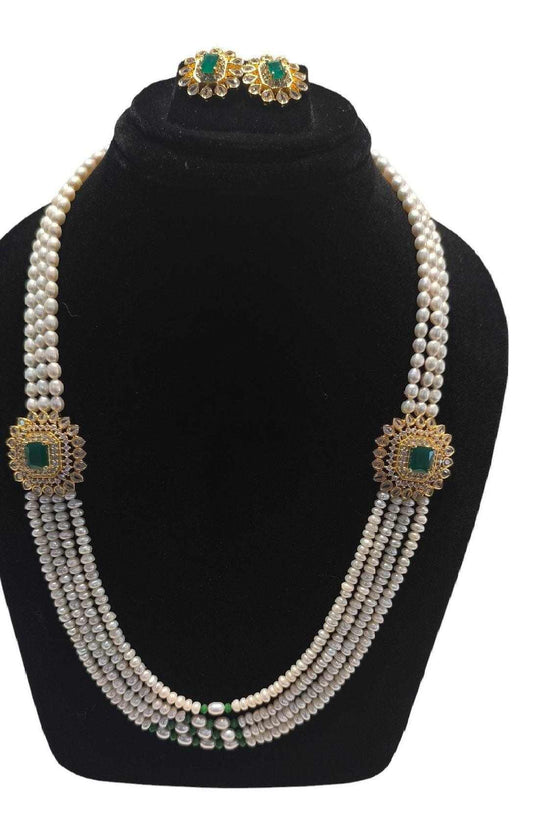 Green Three Layered Two Sided Brooch Long Set along matching studs