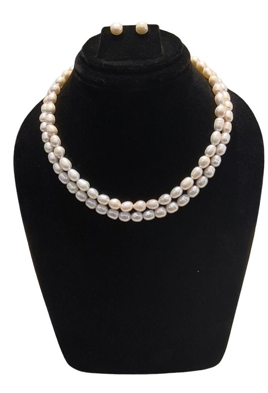 2 Line Oval Pearl Set for Women With Certificate of Authenticity AA Quality