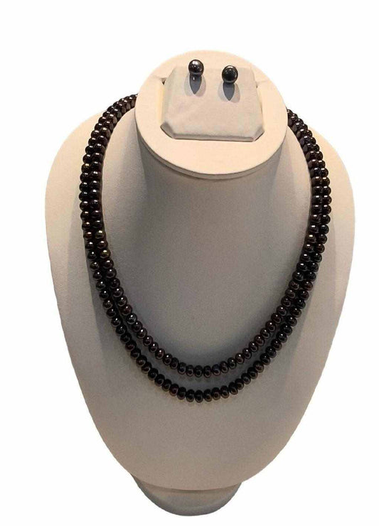 Double Strand Black Pearl Moti Mala Jewellery Set with Earrings for W