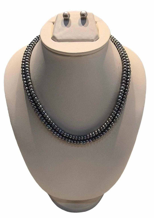 Double line Real Natural Fresh Water Hyderabadi Round Pearl Set With C
