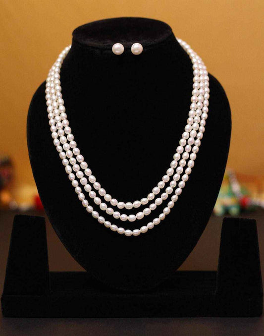 Triple Layered Oval Shape Pearl Set for Women