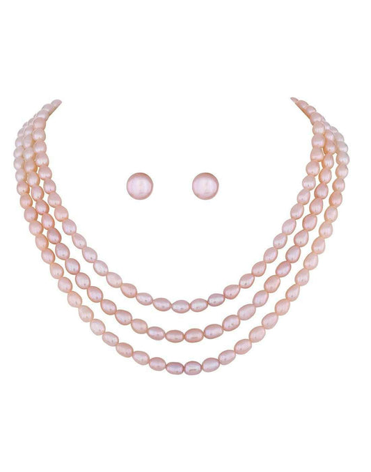 Three Layer Natural Fresh Water Oval Shape Pearls Set