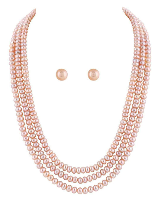 Three Line Natural Fresh Water Pearls Set Set For Women n Girls