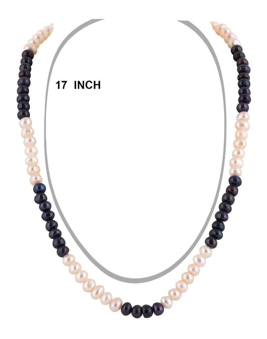 Black and White Semi Round Single Layer Natural Fresh Water Pearls Set