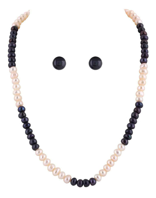 Black and White Semi Round Single Layer Natural Fresh Water Pearls Set