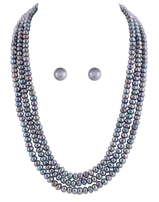 Three Line Natural Fresh Water Pearls Set