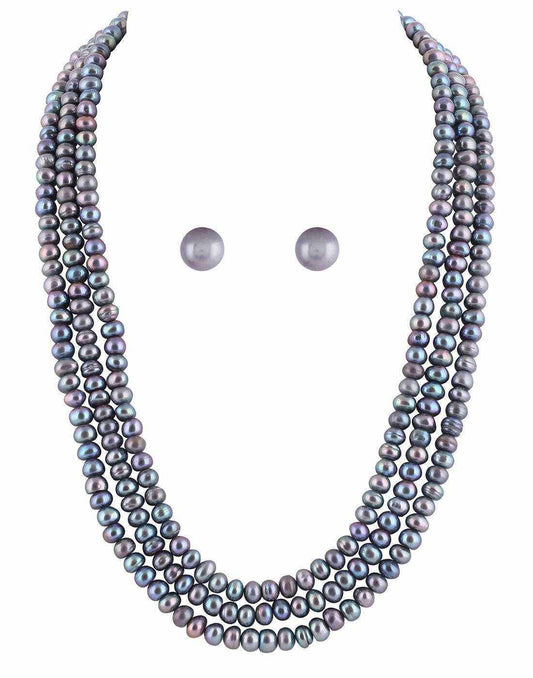 Three Line Natural Fresh Water Pearls Set