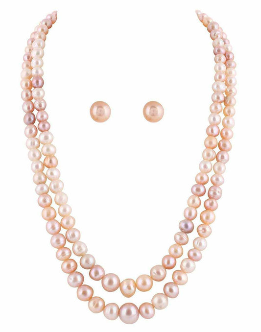 Double Layer Real Natural Fresh Water semi Round Shaped Pearl Set