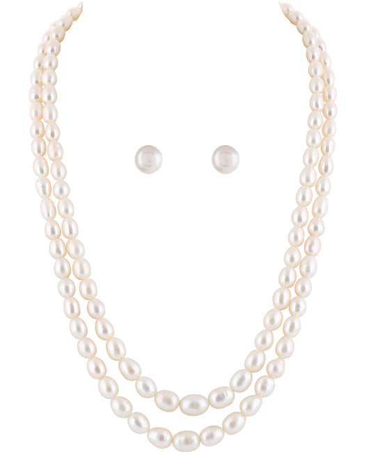 Double  Layer Real Natural Fresh Water Hyderabadi Oval Shaped  Pearl White Colour Graduation Set