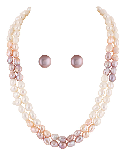 Double Layer Natural Fresh Water Multi Colour Barook Pearls Set With Certificate For Women Girls