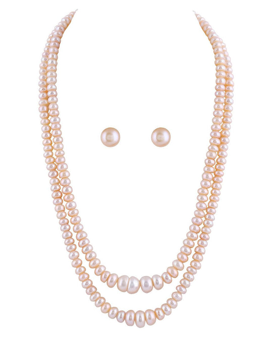 Double Layer Pink color Flat Pearl Set