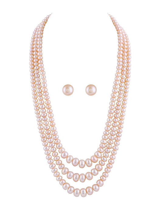 Triple Layer Pink Color Flat shape Pearl Set