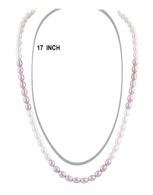 White & Peach Color Oval Shape Pearl Set