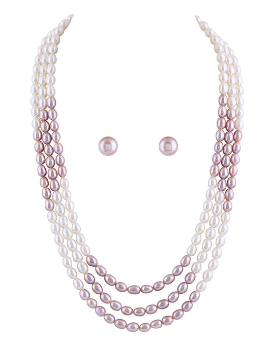 White & Peach Color Simple fresh water Pearl Set