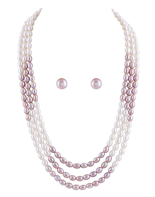 White & Peach Color Simple fresh water Pearl Set