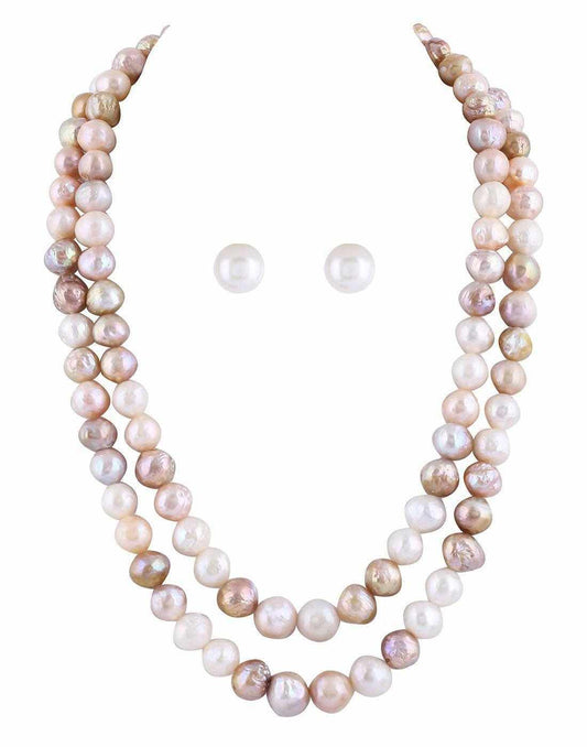 Double line Real Natural Fresh Water Hyderabadi Round Pearl Set