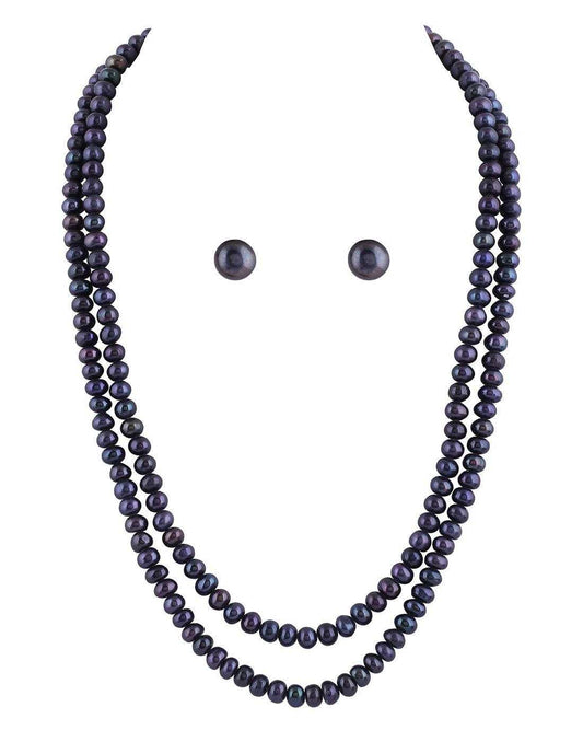 2 Line Black Pearl Set For Women/Girls