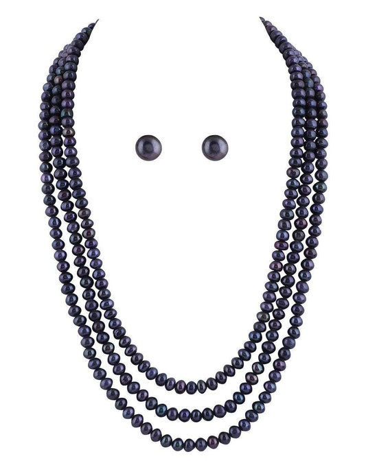 3 Line Black Pearl Set For Women/Girls