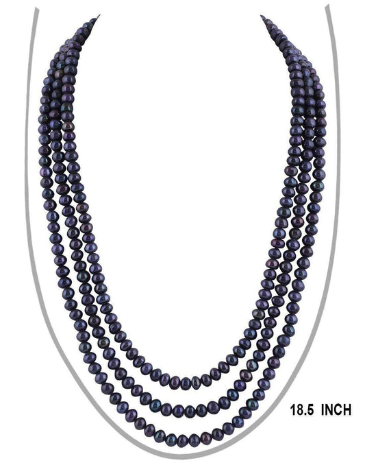 3 Line Black Pearl Set For Women/Girls