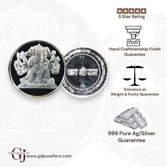God Panchamukhi Hanuman 3D Silver Coin 24KT Purity 999 Round Shapepe -
