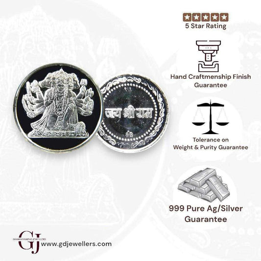 God Panchamukhi Hanuman 3D Silver Coin 24KT Purity 999 Round Shapepe -