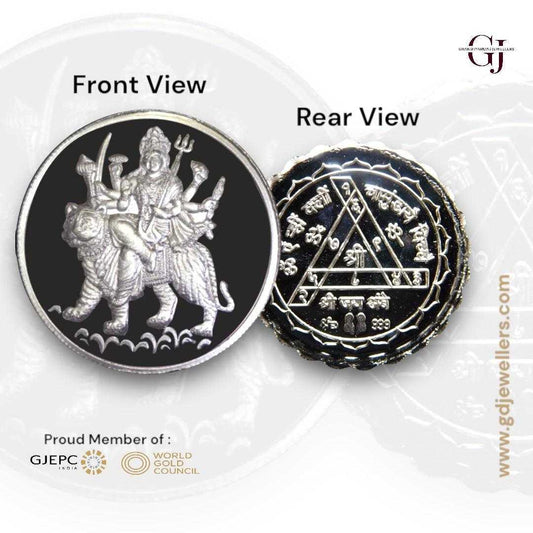 Goddess Maa Durga - 3D Silver Coin 24KT Purity 999 Round Shape
