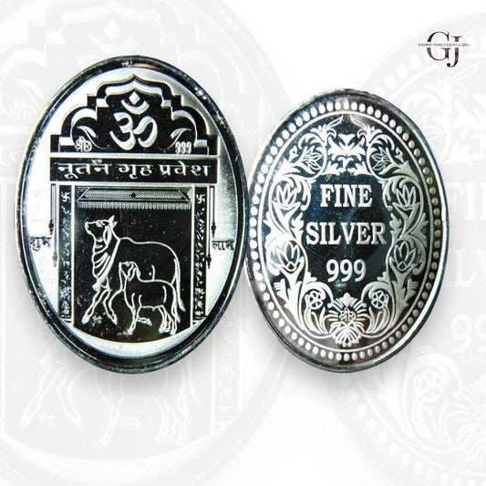 Gruha Pravesh 3D Silver Coin 24KT Purity 999 Oval Shape