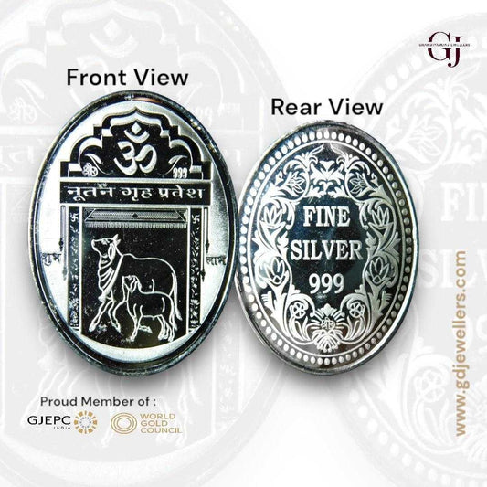 Gruha Pravesh 3D Silver Coin 24KT Purity 999 Oval Shape