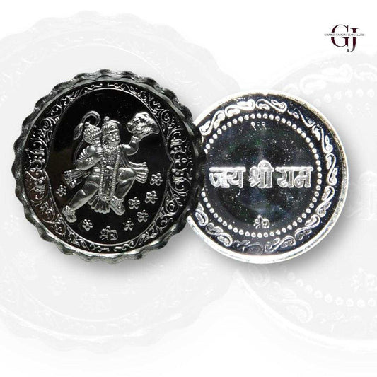 God Hanuman With Pahad/ Mountain - 3D Silver Coin 24KT Purity 999 Roun