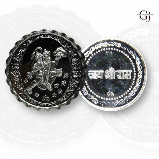 God Hanuman With Pahad/ Mountain - 3D Silver Coin 24KT Purity 999 Roun