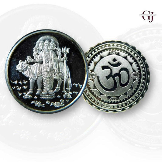 Guru Dattatreya - 3D Silver Coin 24KT Purity 999 Round Shape - Backsid