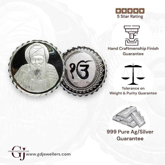 Guru Nanak Dev - 3D Silver Coin 24KT Purity 999 Round Shape - Backside