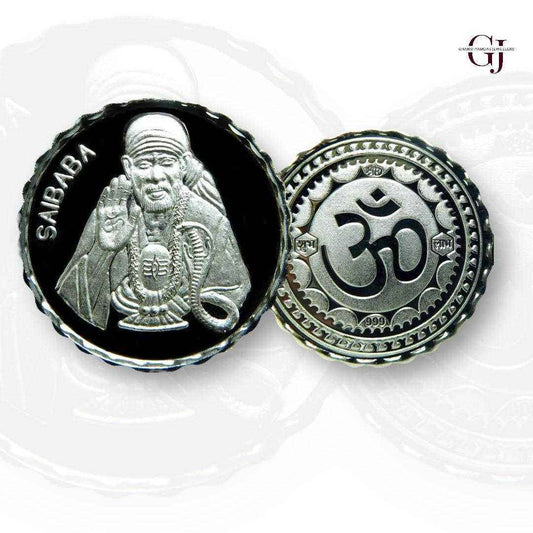 God Sai Baba With Shivling 3D Silver Coin 24KT Purity 999 Round Shape