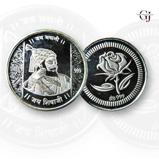 Chatrapati Shivaji Maharaj - 3D Silver Coin 24KT Purity 999 Round Shap