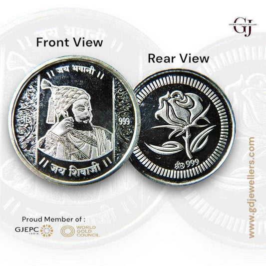 Chatrapati Shivaji Maharaj - 3D Silver Coin 24KT Purity 999 Round Shap