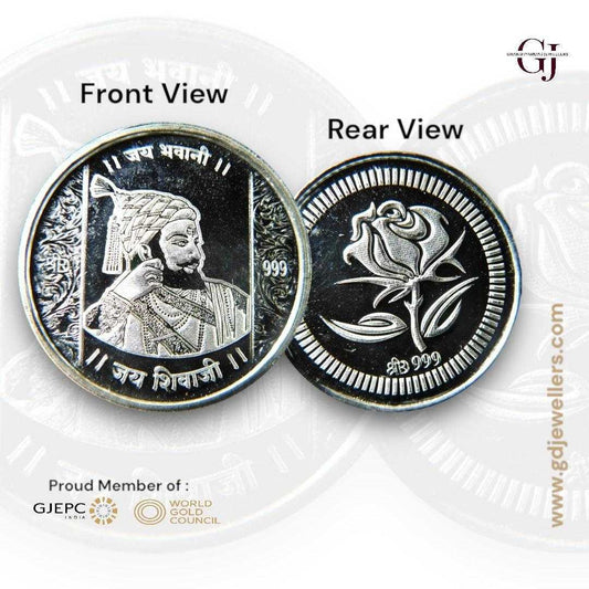 Chatrapati Shivaji Maharaj - 3D Silver Coin 24KT Purity 999 Round Shap