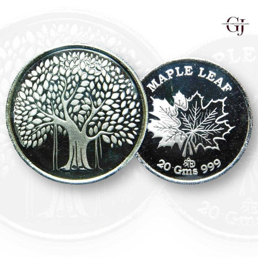 Banyan Tree 3D Silver Coin 24KT Purity 999 Round Shape with maple Leaf