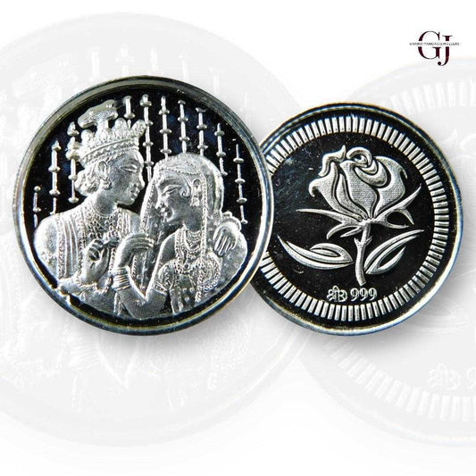 Bride Groom - 3D Silver Coin 24KT Purity 999 Round Shape - Backside Fl