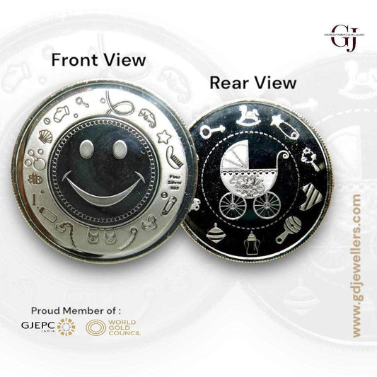 Smiley - Silver Coin 24KT Purity 999 Round Shape - Backside Cradle Tro