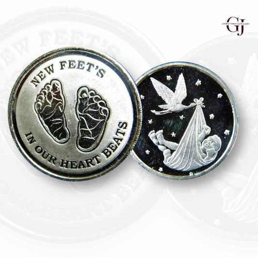 Baby Feet Silver Coin 24KT Purity 999 Round Shape Strok With Baby