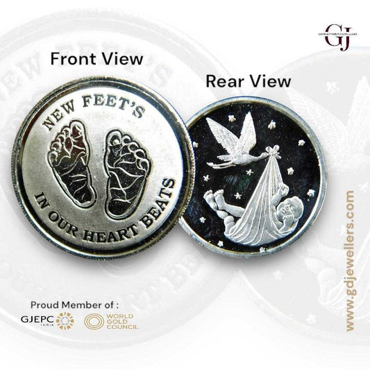 Baby Feet Silver Coin 24KT Purity 999 Round Shape Strok With Baby
