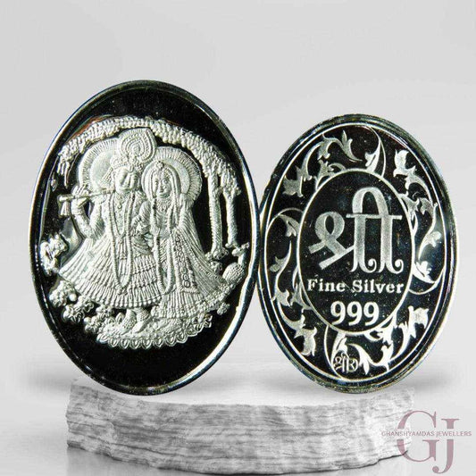 Goddess Radha & Krishna 3D Silver Coin 24KT Purity 999 Oval Shape