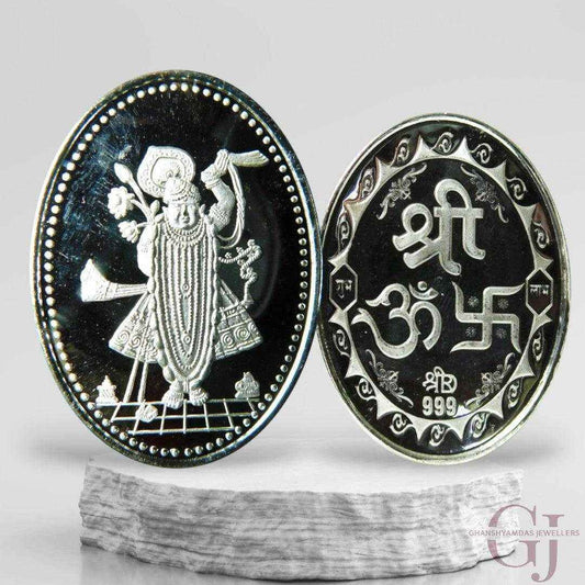 God Srinath - 3D Silver Coin 24KT Purity 999 Oval Shape