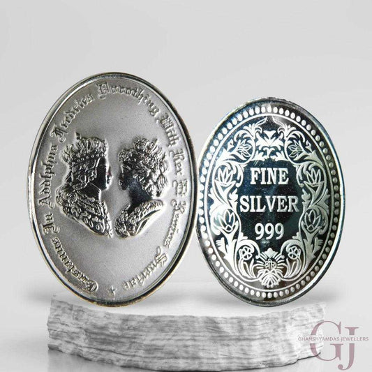 King George & Mary 3D Silver Coin 24KT Purity 999 Oval Shape