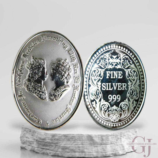 King George & Mary 3D Silver Coin 24KT Purity 999 Oval Shape