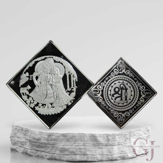 Goddess Radha & Krishna 3D Silver Coin 24KT Purity 999 Square Shape
