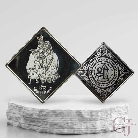 Goddess Radha & Krishna 3D Silver Coin 24KT Purity 999 Square Shape